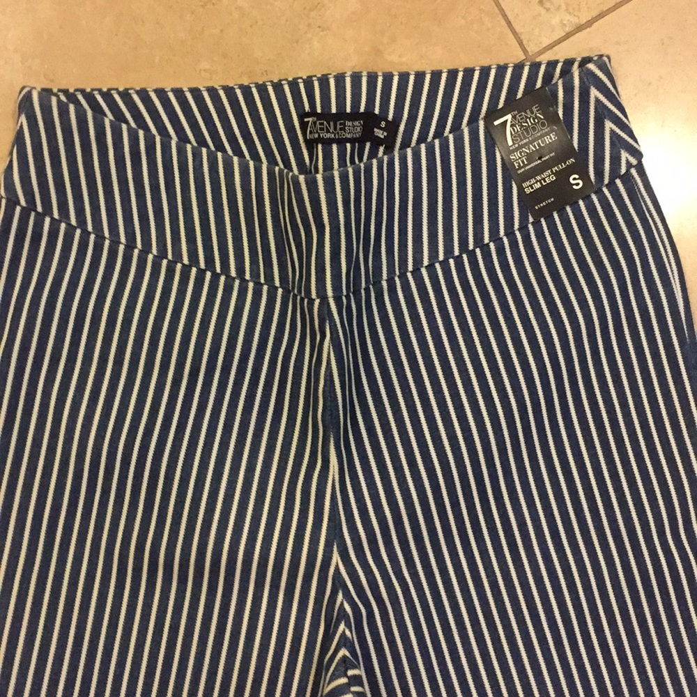 Blue and white striped pants